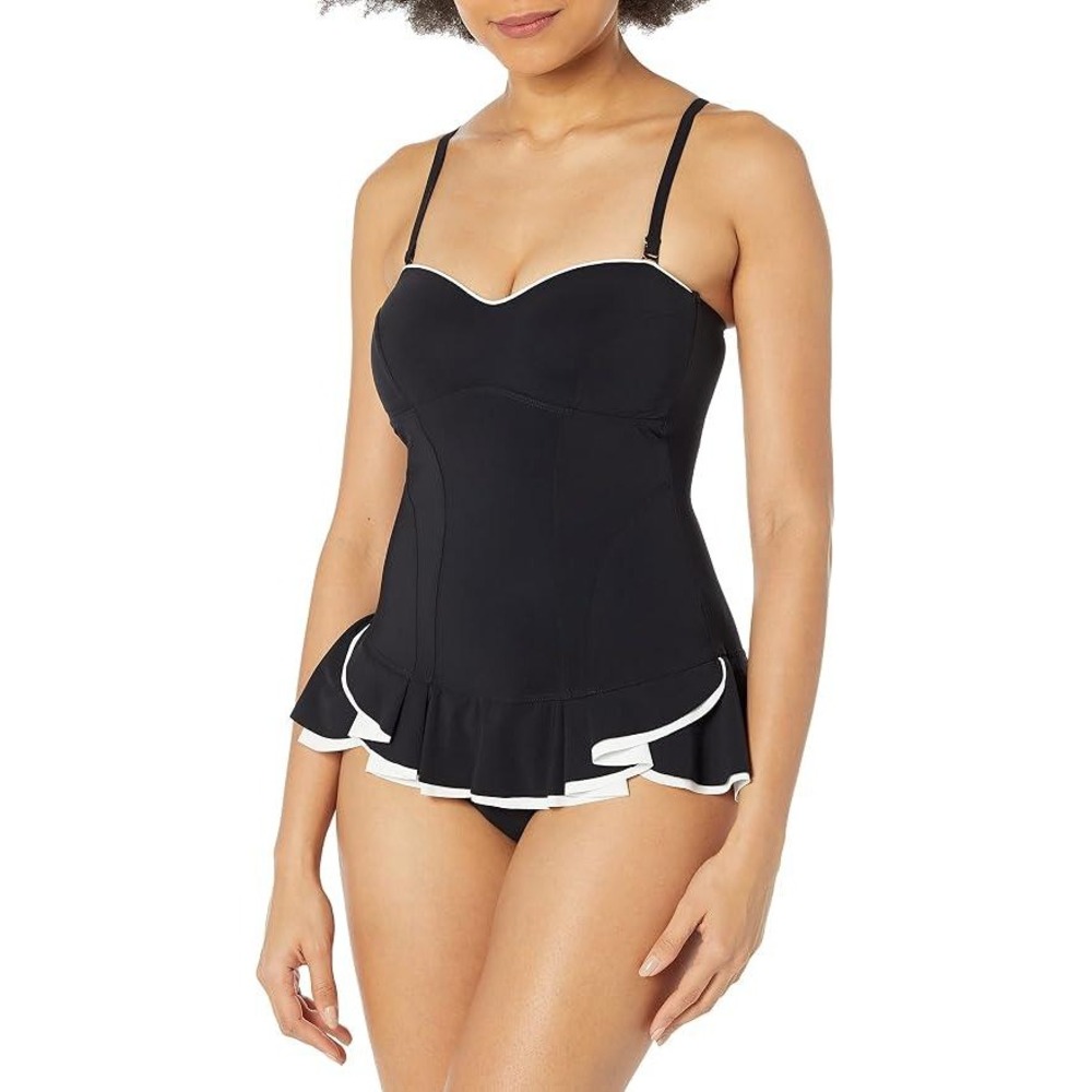 Profile by Gottex Belle Curve Bandeau Swimdress Black White EBC2047 Size 10 NEW